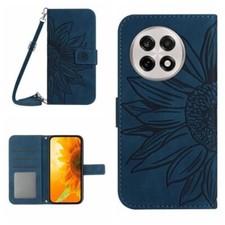 For OnePlus 13R Skin Feel Sun Flower Embossed Leather Phone Case With Lanyard