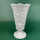 Vintage Westmoreland Milk Glass Harvest Grape 9.25” tall Paneled Pedestal Vase