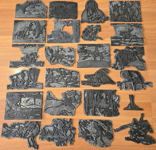 VTG ANTIQUE LOT OF 24 TRAIL OF THE BUFFALO PRINTING PRESS CUT BLOCK INDIAN  - Picture 15 of 19