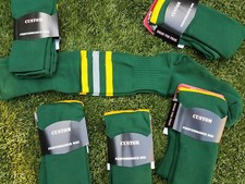 Baseball Socks: Lot of 15 pairs: Forest Green w/ Gold and Grey stripes, size 5-9