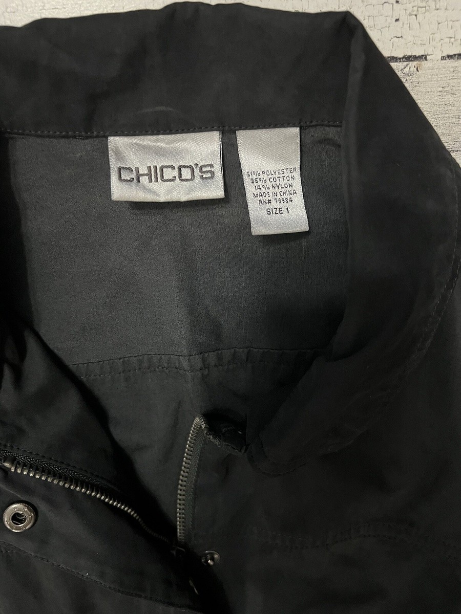 Chico's Womens Black Jacket Snap Button Up Jacket With Pockets