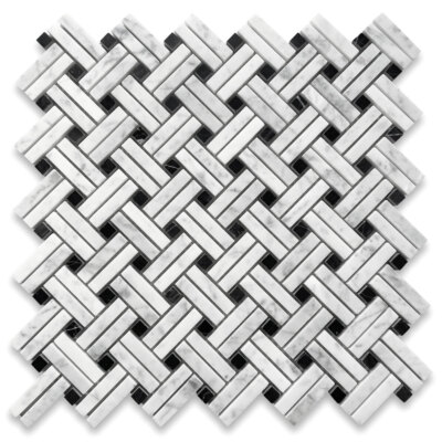 C691XP Carrara White Diagonal Basket Weave Stanza Marble Mosaic Tile Polished