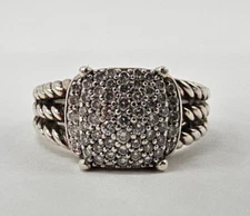 David Yurman 925 Sterling Silver Petite Wheaton Pave Diamond Ring Size 6