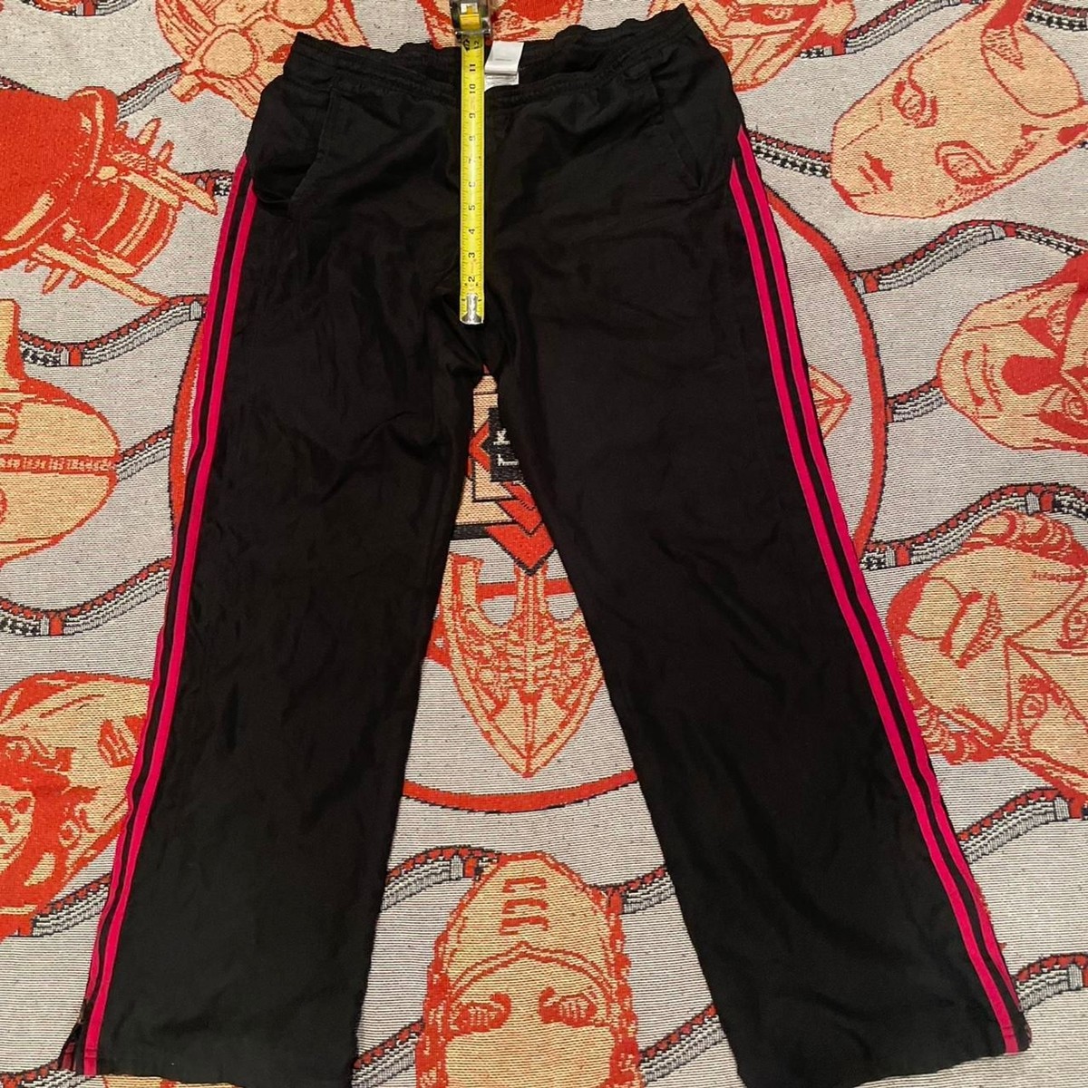 VTG Y2K Adidas Track Pants Women's M Black Pink 3-Stripes