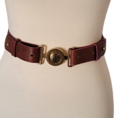 Juicy Couture Y2K Leather Waist Belt Brown Gold JC‎ Logo Medallion Buckle Juicy Couture Y2K Leather Waist Belt Brown Gold JC Logo  main image 2