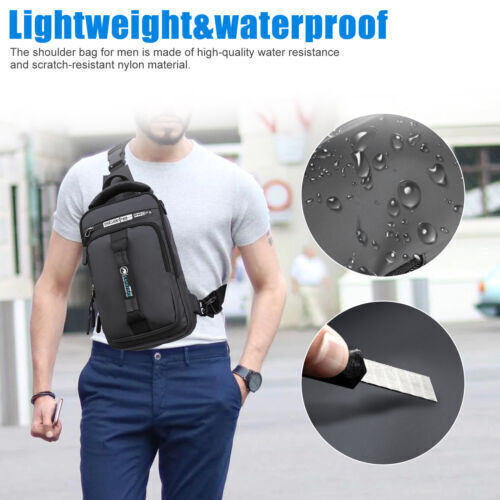 Anti-Theft Men's Sling Crossbody Bag Chest Shoulder Messenger Backpack USB Port - Picture 7 of 12