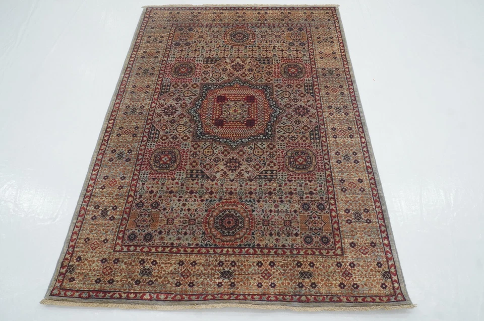 4 x 6 ft Gray  Mamluk Afghan Hand Knotted Medallion Area Rug - Image 2 of 4