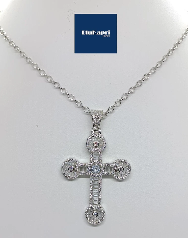 Ciondolo donna Croce gioiello e collana in argento 925 zirconi bianchi luminosi - Immagine 3 di 4