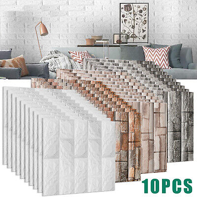 10PCS/PACK 3D Brick Wall Sticker Self-adhesive Waterproof Panels Wallpapers UK 