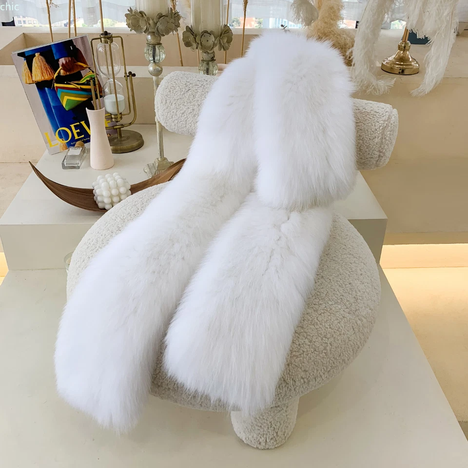 Women Handmade Knitted 100% Real Fox Fur Scarf Shawl Scarves & Wraps Neck Warmer - Image 3 of 4