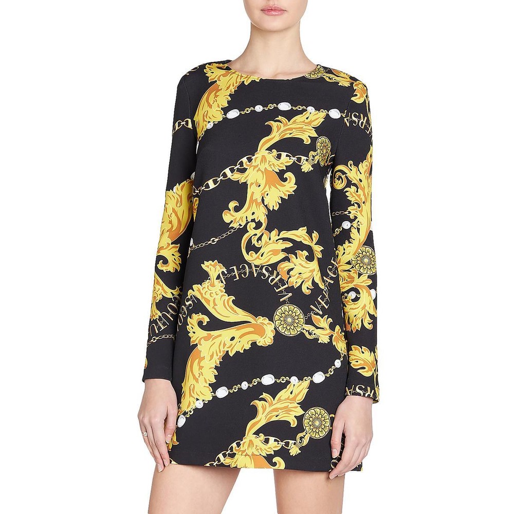 Versace Womens Black Aztec Print Mini Long Sleeve Sheath Dress 0 BHFO 1200
