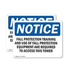 (2 Pack) Fall Protection Training And Use Of Fall OSHA Notice Sign Decal Metal