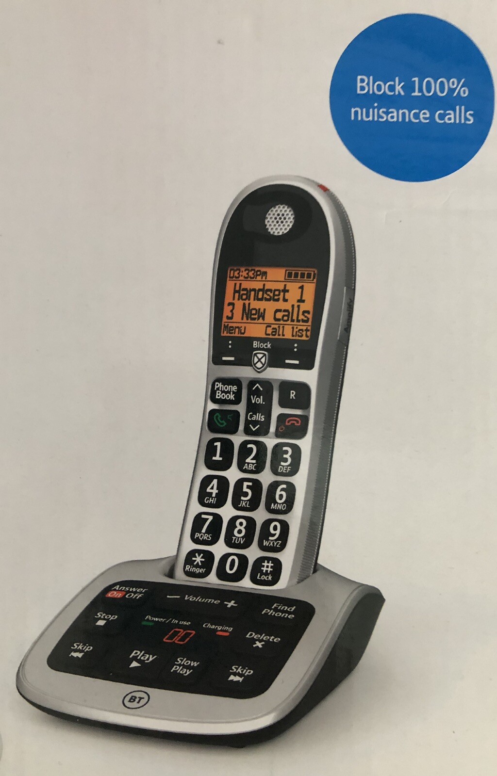 BT4600 Big Button Cordless Phone Answering Machine Call Blocker Silver