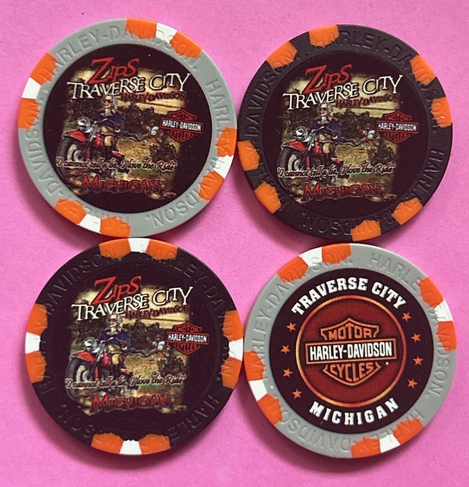 Harley Davidson Wide Print Poker Chip Zips HD of Traverse City Michigan