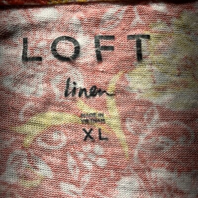 Loft Linen T Shirt Womens sz X Red Floral Short Sleeve Scoop Neck