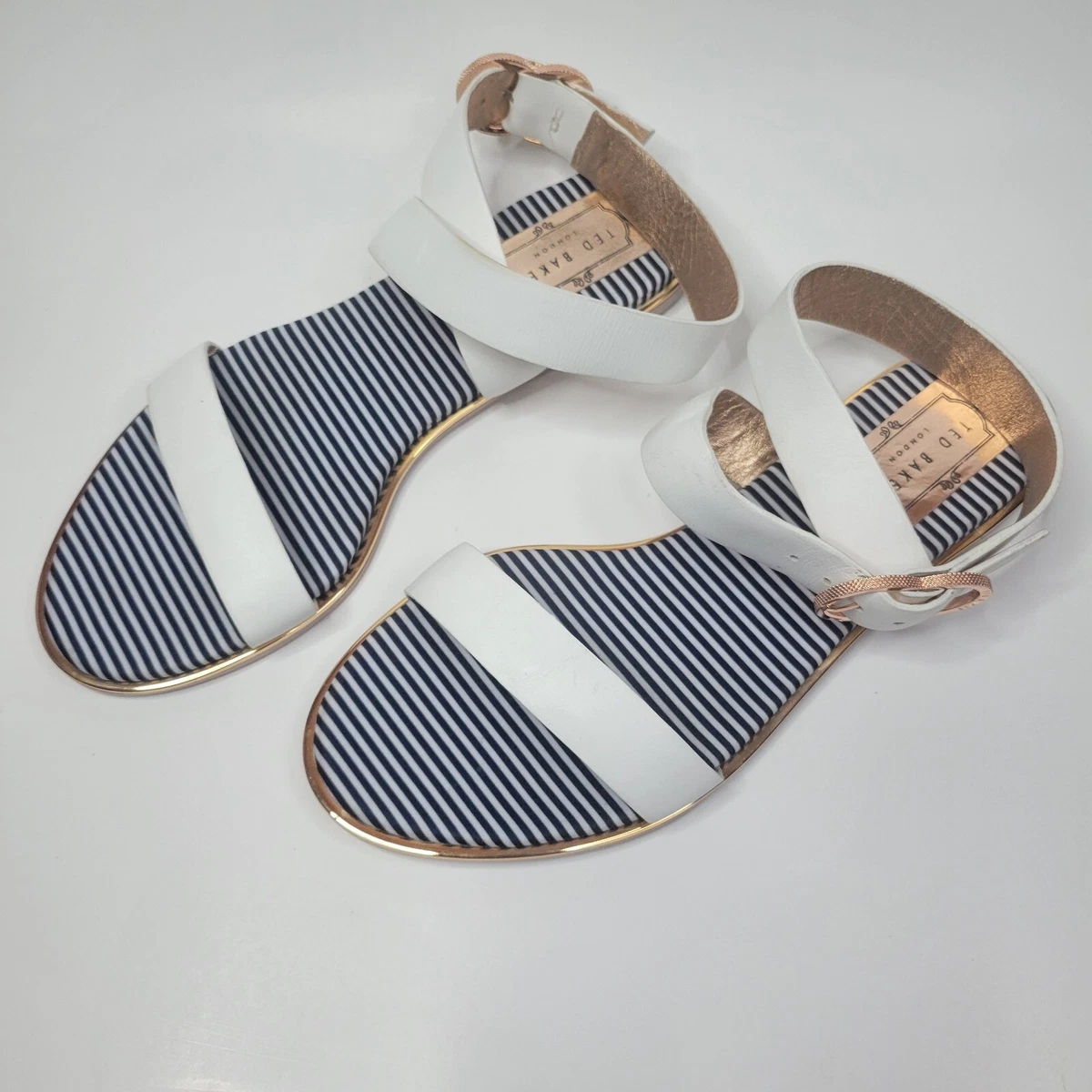 Ted Baker Qereda White Leather Ankle Wrap Strap Flat Heel Size 39