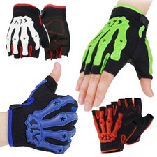 Motorcycle Half Finger Gloves Skull Skeleton Riding Cycling Fingerless Gloves US