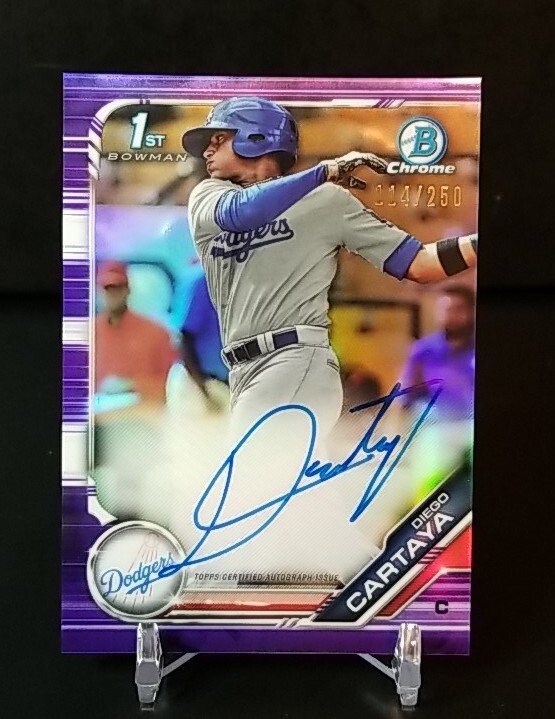 2019 BOWMAN CHROME PROSPECTS DIEGO CARTAYA RC AUTO PURPLE REFRACTOR #'D 114/250