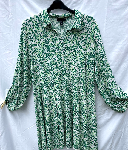 New Look Curves UK 20 Summer Dress Green White Pink, Balloon Sleeves Knee Length - Picture 4 of 13