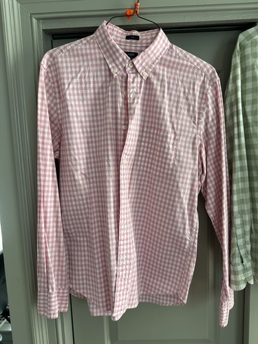 2 SHIRTS J.Crew Men's Large Pink White / Green White Gingham Button Down Shirts - Picture 2 of 5
