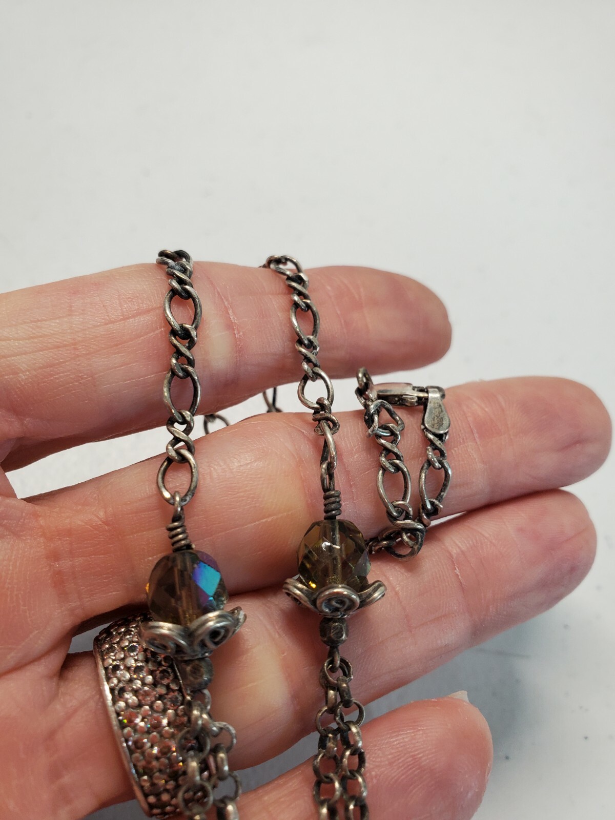 Vintage Solid Sterling Silver Layered Crystal Nec… - image 5