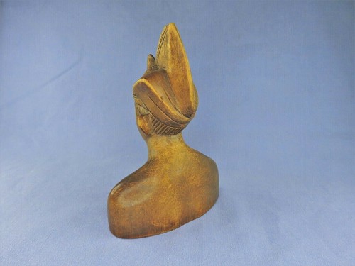 Busto de madera tallada indonesia vintage de joven - Imagen 4 de 12