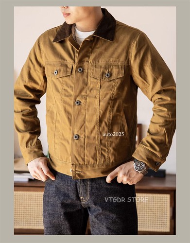 Red Tornado Type 3 Wax Jacket Corduroy Collar Waterproof Rugged Style Outerwear - Picture 7 of 25