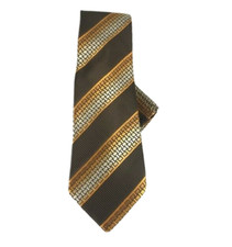 St. Patrick Men's Tie  Hanky Set Brown Gold Bone Mustard Pattern 3.5" Wide