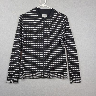 Chicos Travelers Black Striped LS Full Zip Jacket Stretch Women's 0 Small 