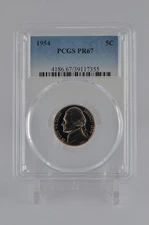 ONE OF PR67 1954 JEFFERSON NICKEL PCGS GRADED US 5C PROOF P-MINT EXACT COIN #355