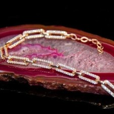 9Ct Round Cut Lab Created Diamond Paperclip Bracelet 14k Rose Gold Plated 7  