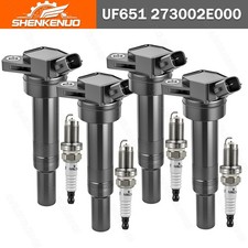 Ignition Coil Pack and Iridium Spark Plug Set of 4 For Hyundai Kia UF651 97390