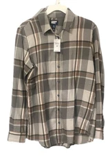 Lands End Womens Boyfriend Flannel, Rich Steel Multi-Plaid, S, NWT SHIPS FREE