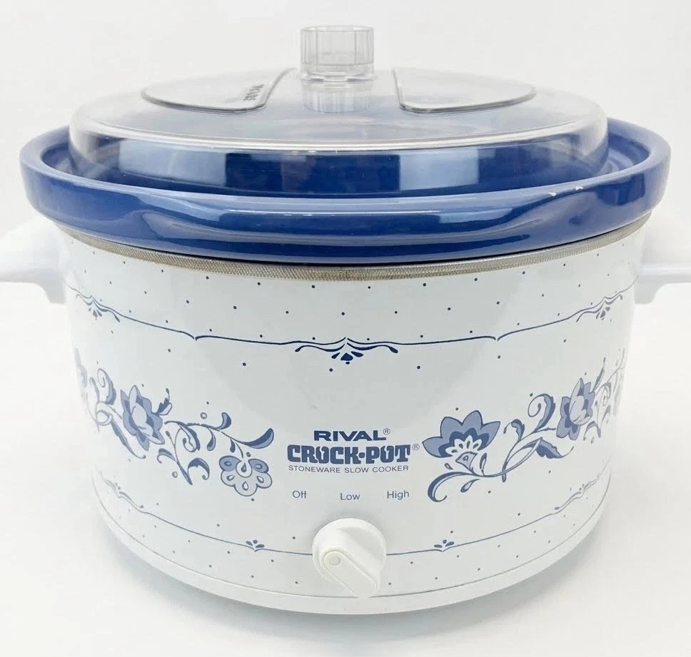 Vintage RIVAL Crock Pot 5 Quart Slow Cooker Grandma Core Cottage Stoneware