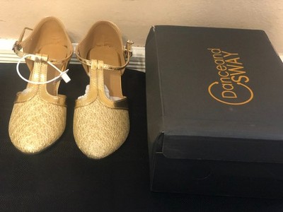 DanceandSway Gold Glitter T-Strap Salsa Ballroom Dance Heels Pumps Size 6 NIB