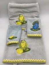 Martex Embroidered 4 Piece Bath Towel Set Smiling Frog Lily Pad USA