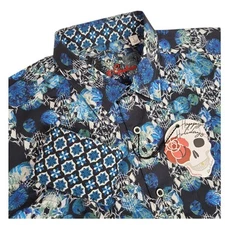 Robert Graham Mens Medium Large Shirt Long Sleeve Skull Button Dress Blue