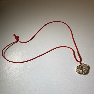 Sterling Silver Chinese feng shui pendant With Red Cord