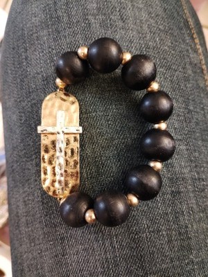 2 Tone Cross Charm Stretch Bracelet