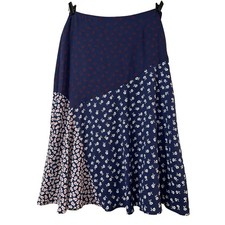 New Talbots Patchwork Floral Midi Skirt Navy Blue Red A-Line Casual Bohemian 10