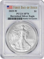 2025-W $1 American Silver Eagle Burnished SP70 First Day of Issue PCGS