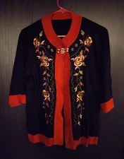 Beautiful EXC Womens Red & Black Floral Embroidered Sweater Shawl Wrap- Holidays