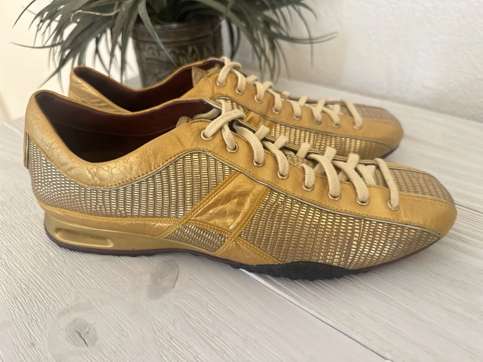 Scarpe sneakers Cole Haan NikeAir pelle Bria oro donna taglia 8B mocassini guida