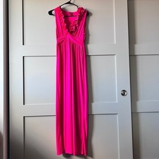 Merona Hot Pink Ruffle Neck Maxi Dress Women Size S Sleeveless Flowy