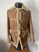 VTG Lakeland Shearling Sheepskin 38 Duffel Wood Buttons RARE Coat Marlboro Style