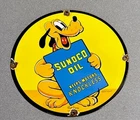 VINTAGE 12” 1937 DISNEY SUNOCO PLUTO PORCELAIN SIGN CAR GAS OIL TRUCK MOTORCYCLE
