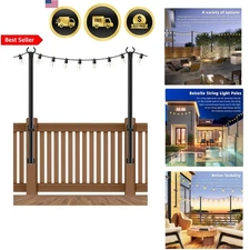 Outdoor String Light Poles 2 Pack 5Ft Waterproof Metal Stand for Patio Garden...