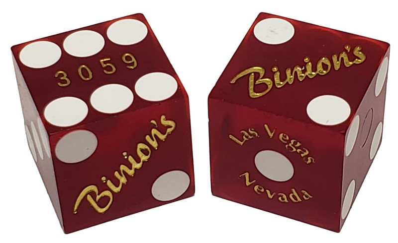 Binion's Las Vegas Casino 19mm Craps Dice Pair Red Frosted MATCHING SERIAL #s
