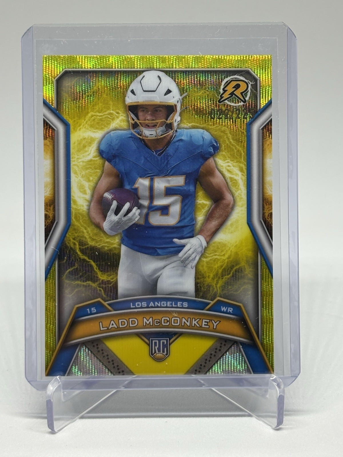 2024 Topps Resurgence Ladd McConkey RC #154 Yellow Surge Refractor 022/225