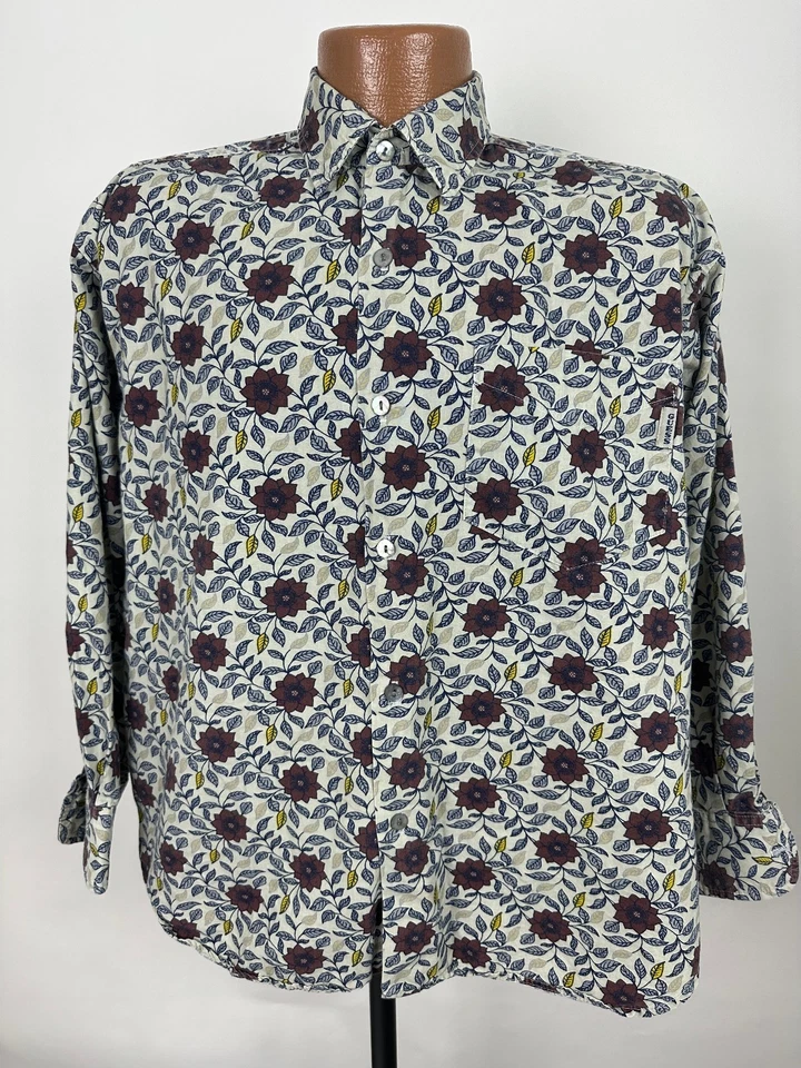 Vintage 90s Floral Shirt Men M Boxy Button Up Flower Vine Autumn GUESS USA Made - Image 2 of 4